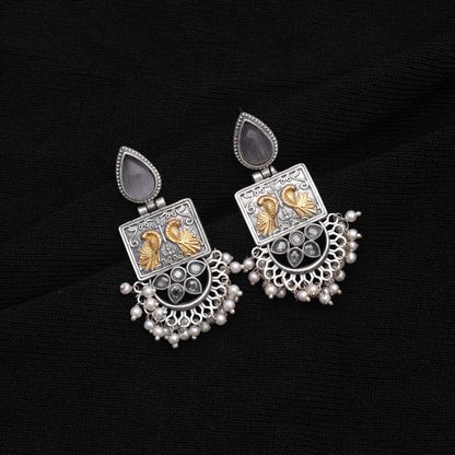 Grey Color Dual Tone Oxidised Earrings With Elegant Handcrafted Design Style