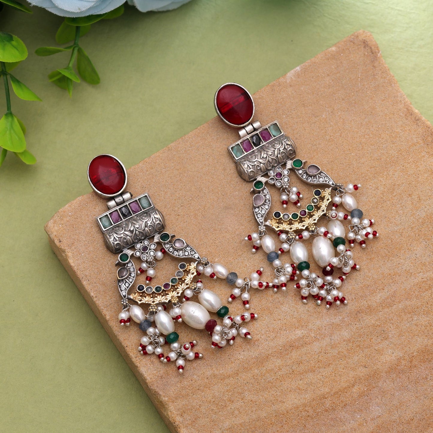 Multi Color Dual Tone Oxidised Earrings For Vibrant Ethnic Fashion