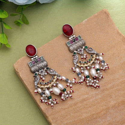 Multi Color Dual Tone Oxidised Earrings For Vibrant Ethnic Fashion
