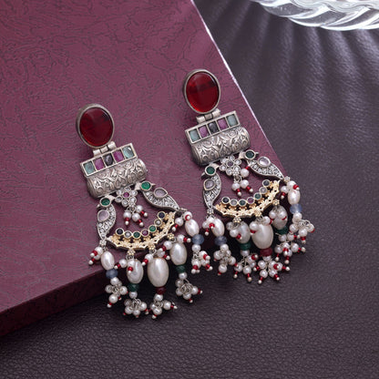 Multi Color Dual Tone Oxidised Earrings For Vibrant Ethnic Fashion