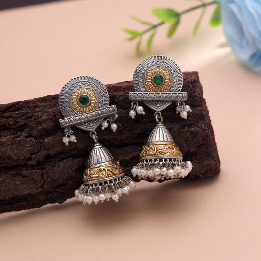Green Color Dual Tone Oxidised Earrings For Stylish Ethnic Accessories