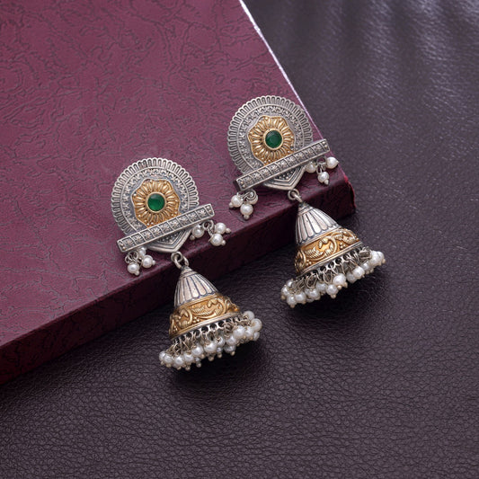 Green Color Dual Tone Oxidised Earrings For Stylish Ethnic Accessories