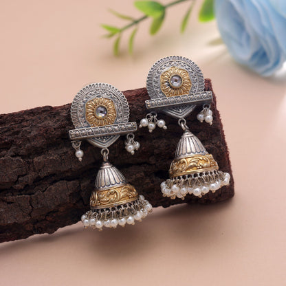 Gold & Silver Color Dual Tone Oxidised Earrings With Premium Finish