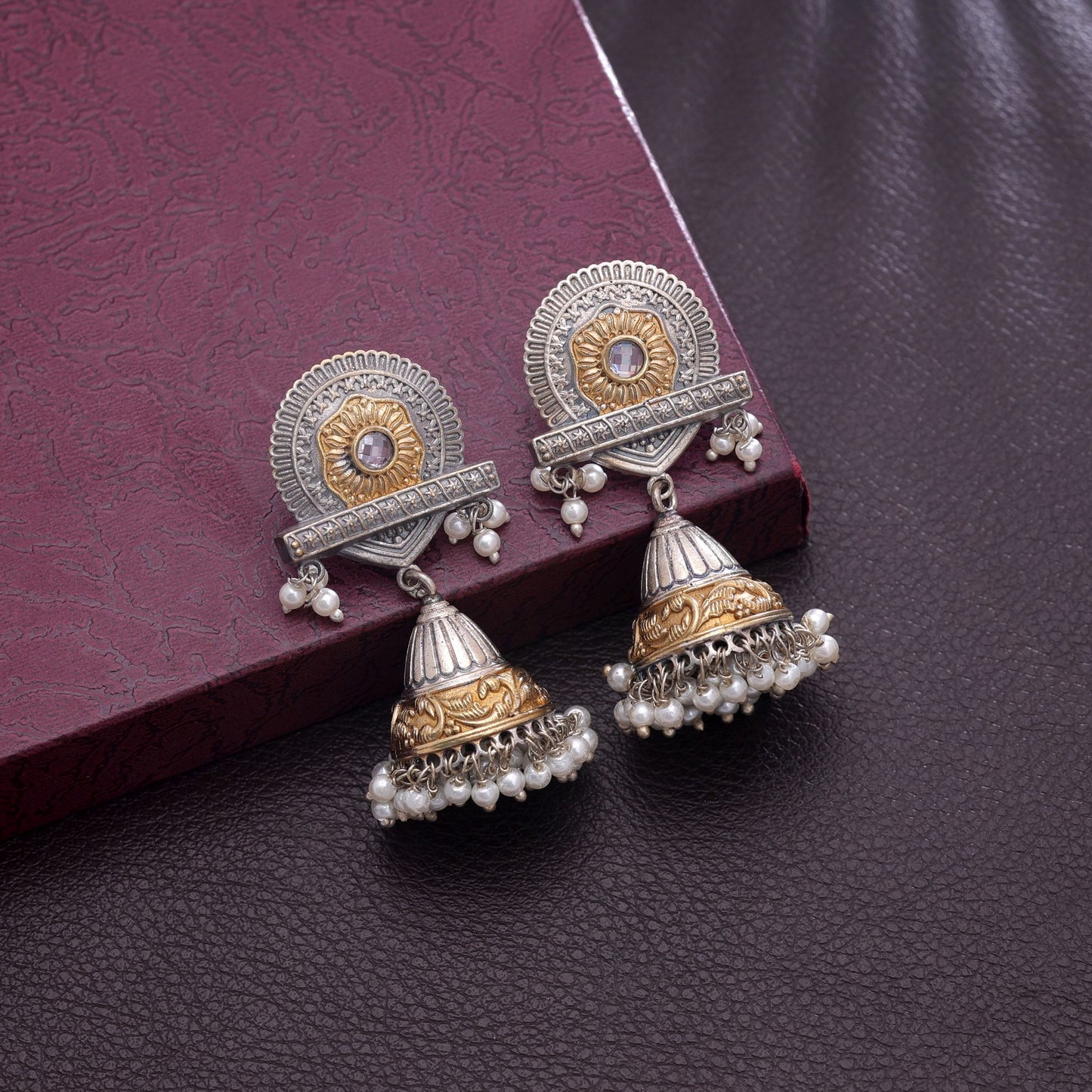 Gold & Silver Color Dual Tone Oxidised Earrings With Premium Finish