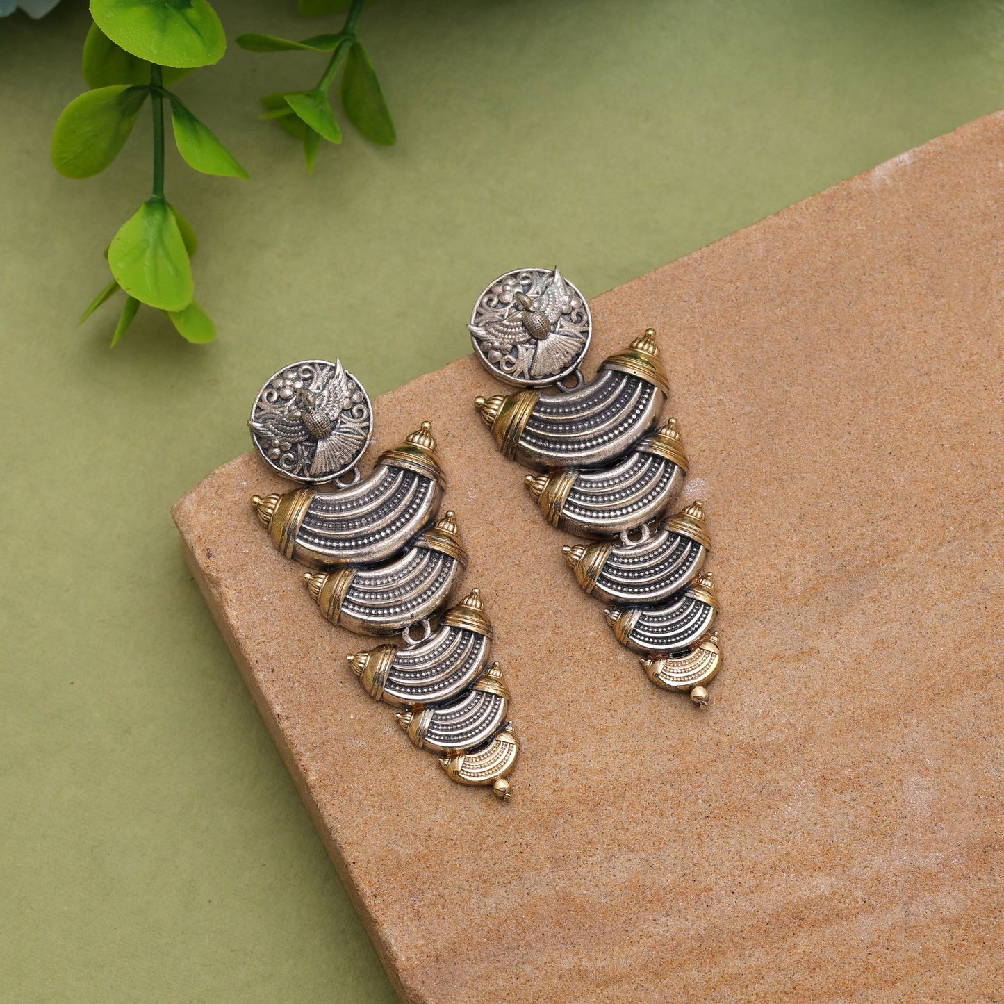 Gold & Silver Color Dual Tone Oxidised Earrings For Elegant Styling