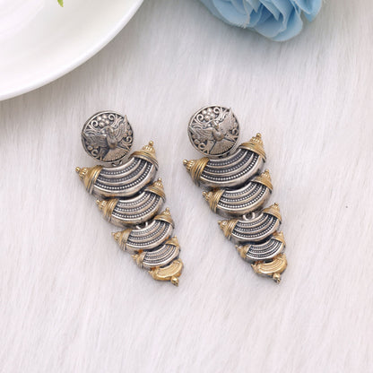 Gold & Silver Color Dual Tone Oxidised Earrings For Elegant Styling