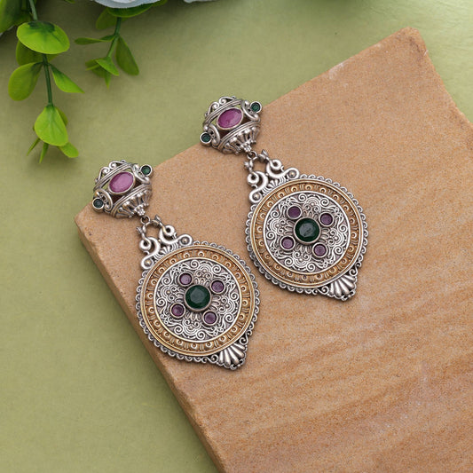 Rani & Green Color Dual Tone Oxidised Earrings With Ethnic Appeal