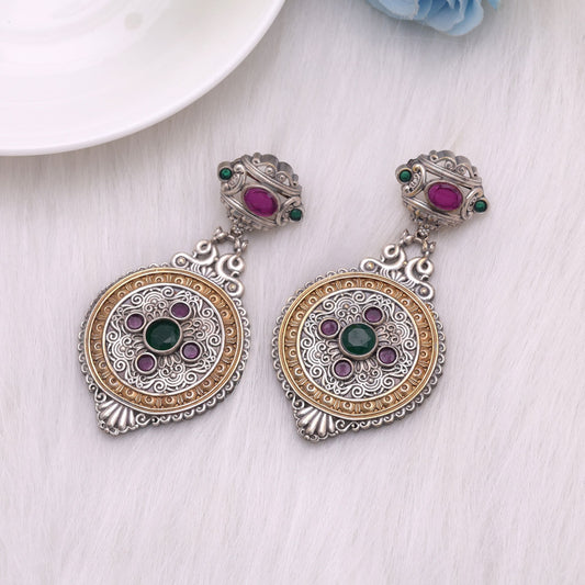 Rani & Green Color Dual Tone Oxidised Earrings With Ethnic Appeal