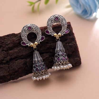 Rani Color Dual Tone Oxidised Earrings For Traditional Festive Wear