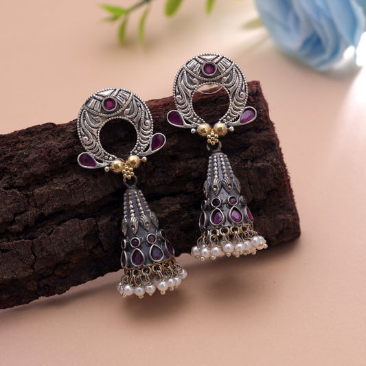 Rani Color Dual Tone Oxidised Earrings For Traditional Festive Wear