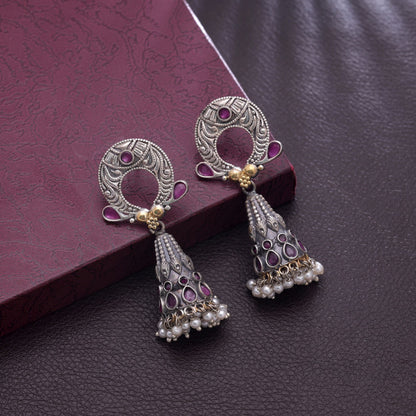 Rani Color Dual Tone Oxidised Earrings For Traditional Festive Wear