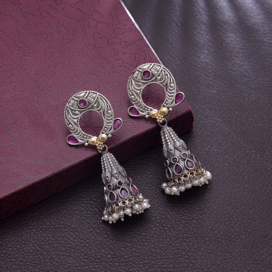 Rani Color Dual Tone Oxidised Earrings For Traditional Festive Wear