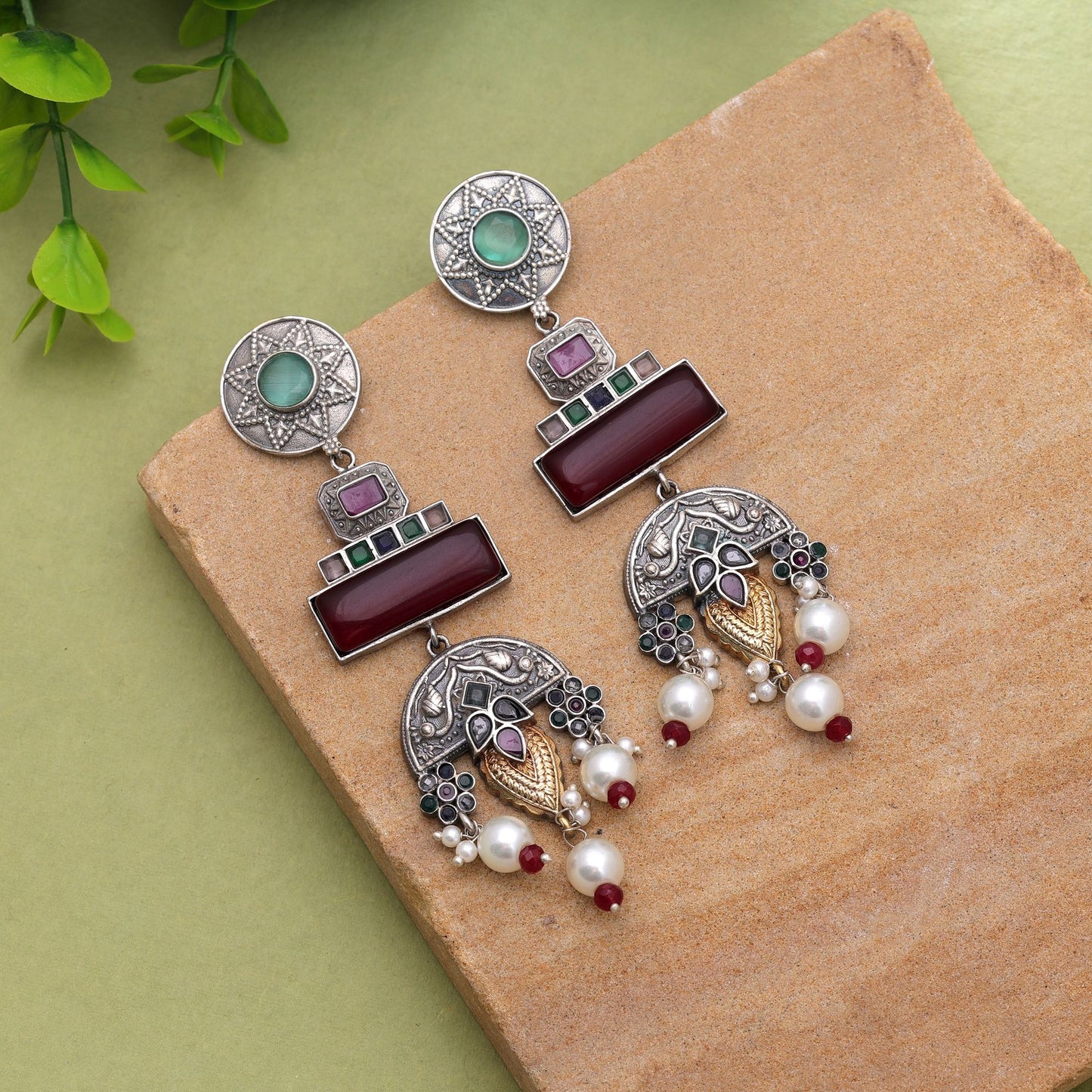 Multi Color Dual Tone Oxidised Earrings For Colorful Traditional Outfits