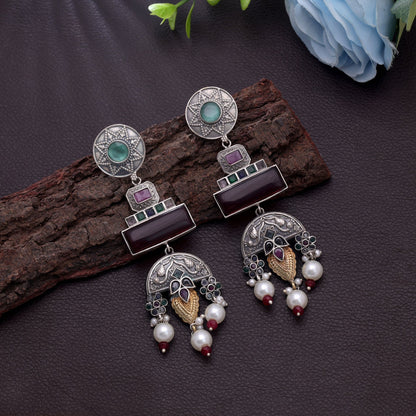 Multi Color Dual Tone Oxidised Earrings For Colorful Traditional Outfits