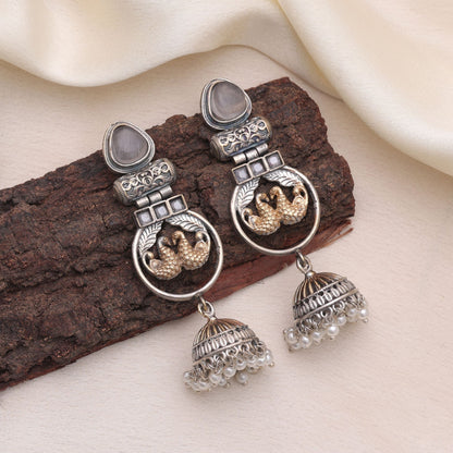 Gold & Silver Color Dual Tone Oxidised Earrings For Modern Ethnic Wear