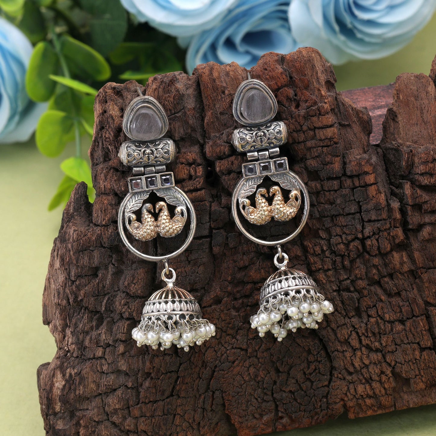 Gold & Silver Color Dual Tone Oxidised Earrings For Modern Ethnic Wear