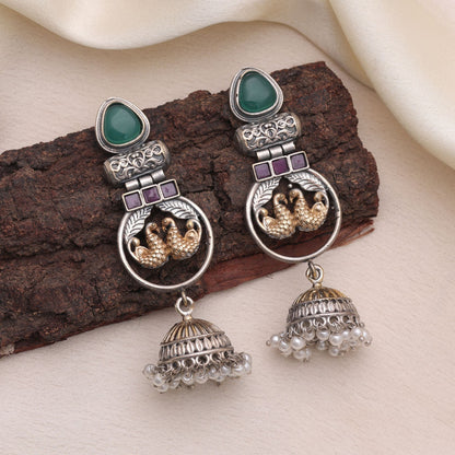 Rani & Green Color Dual Tone Oxidised Earrings For Festive Fashion