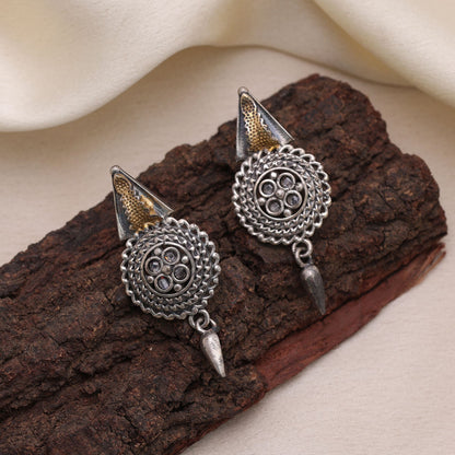 Gold & Silver Color Dual Tone Oxidised Earrings With Unique Detailing