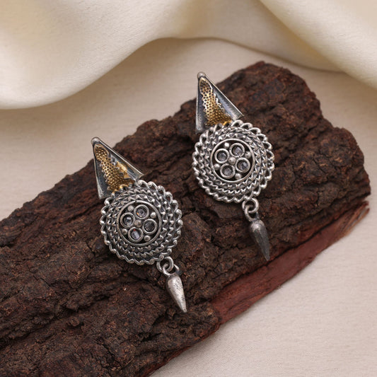 Gold & Silver Color Dual Tone Oxidised Earrings With Unique Detailing
