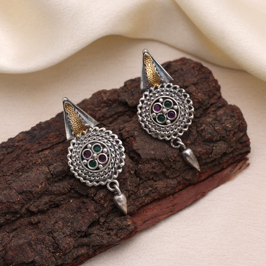 Rani & Green Color Dual Tone Oxidised Earrings With Stylish Finish