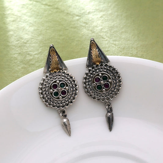 Rani & Green Color Dual Tone Oxidised Earrings With Stylish Finish