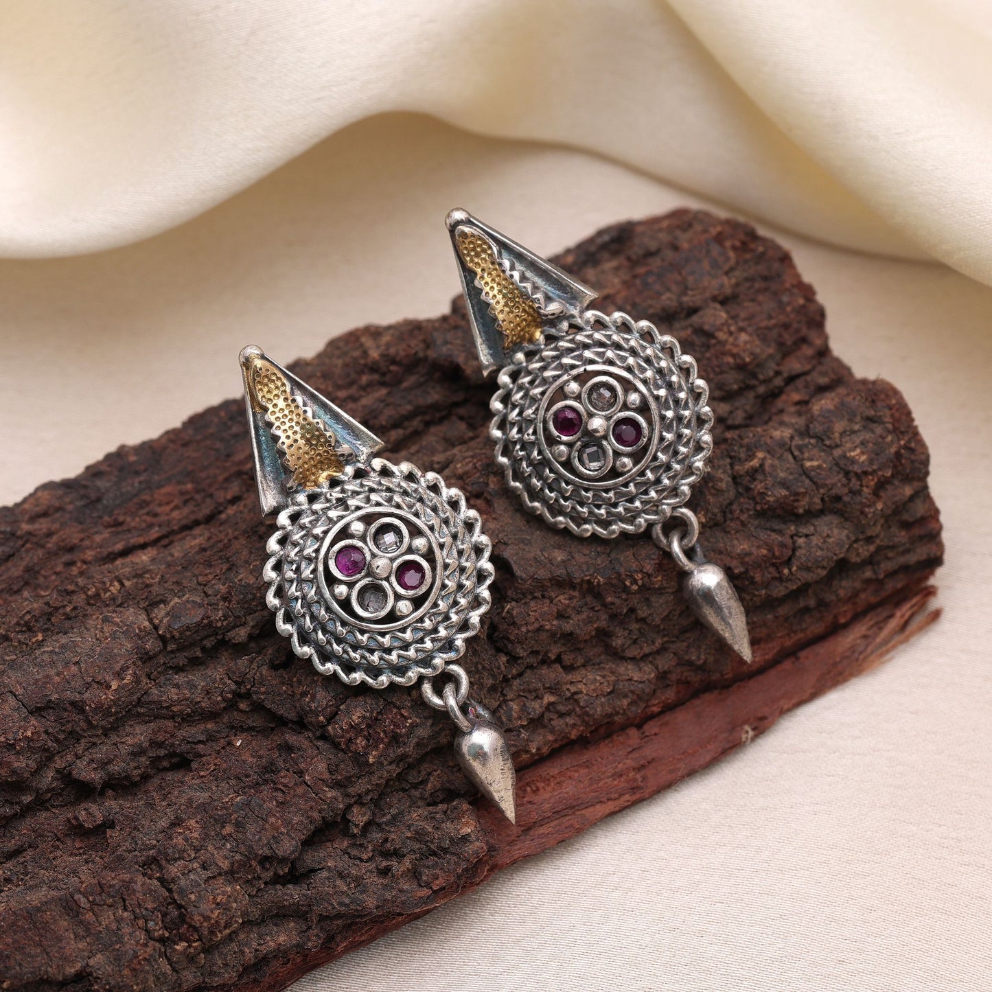 Rani Color Dual Tone Oxidised Earrings For Contemporary Ethnic Look