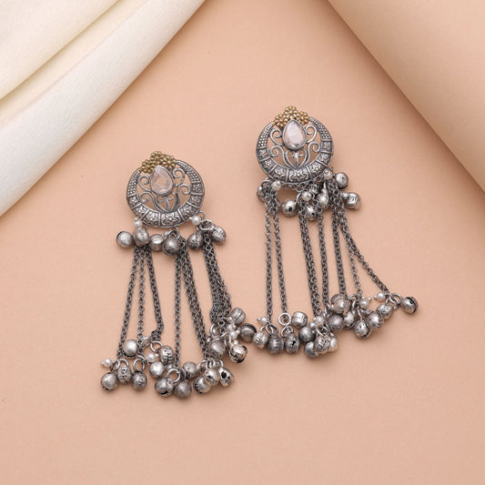 Gold & Silver Color Dual Tone Oxidised Earrings With Attractive Design
