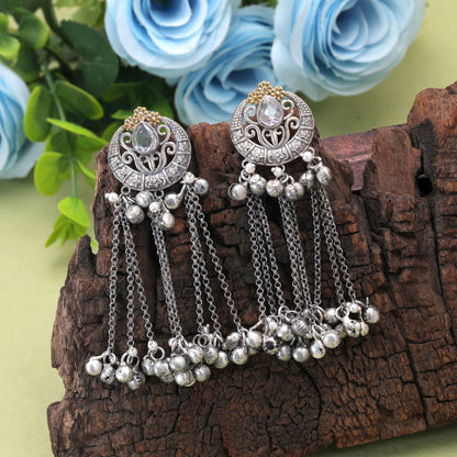 Gold & Silver Color Dual Tone Oxidised Earrings With Attractive Design