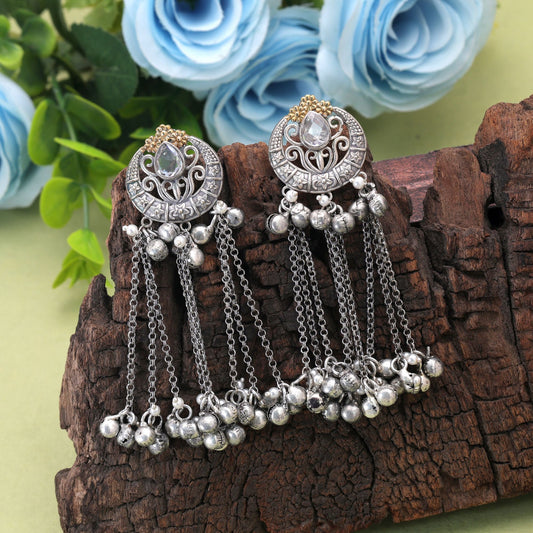 Gold & Silver Color Dual Tone Oxidised Earrings With Attractive Design