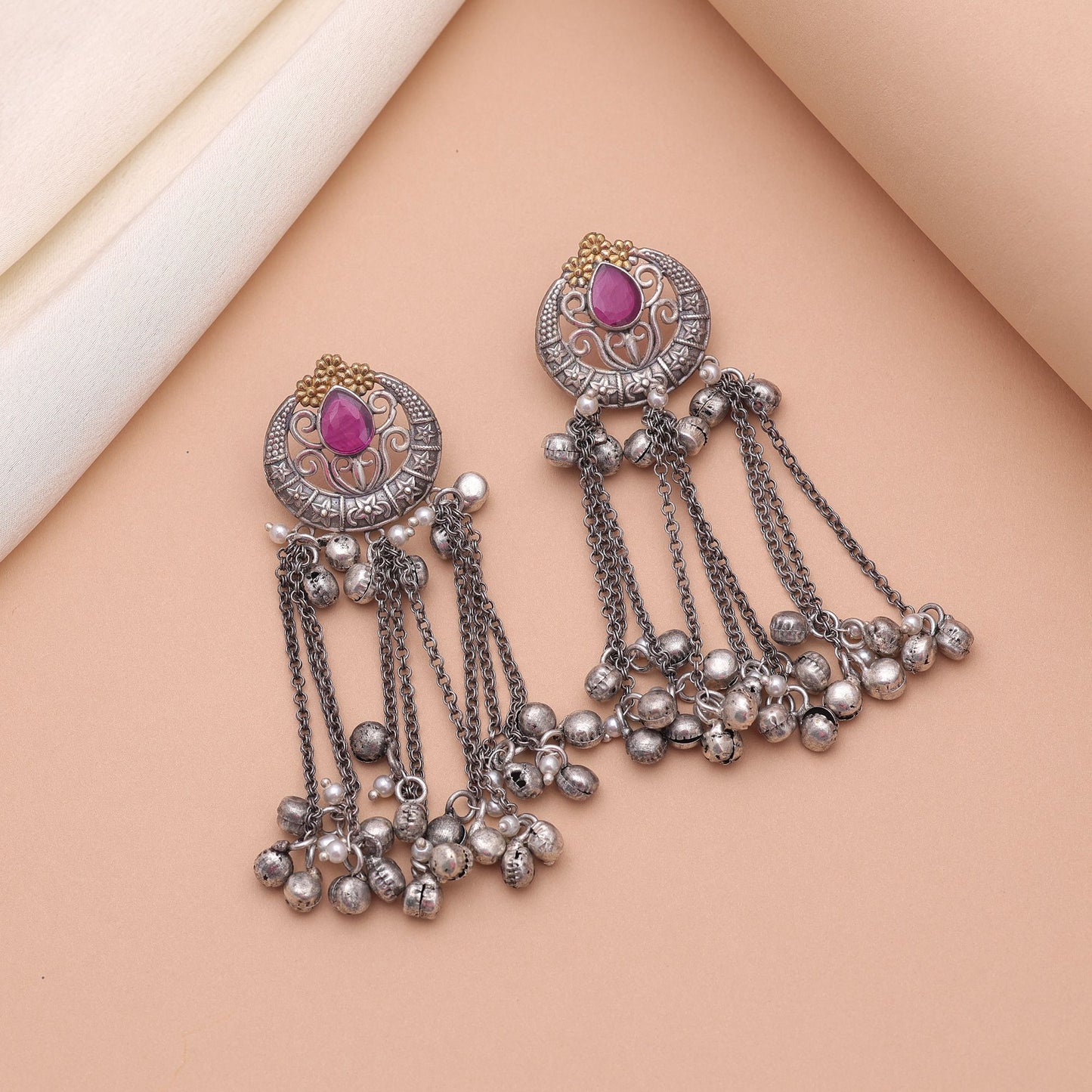 Rani Color Dual Tone Oxidised Earrings With Timeless Traditional Beauty