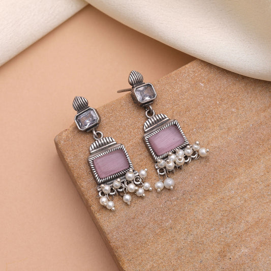 Light Pink Color Oxidised Earrings For Stylish Daily Ethnic Wear