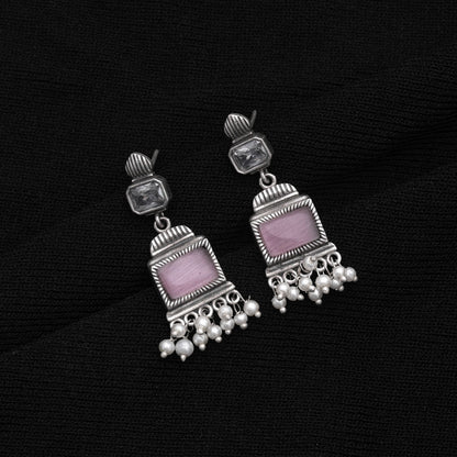 Light Pink Color Oxidised Earrings For Stylish Daily Ethnic Wear