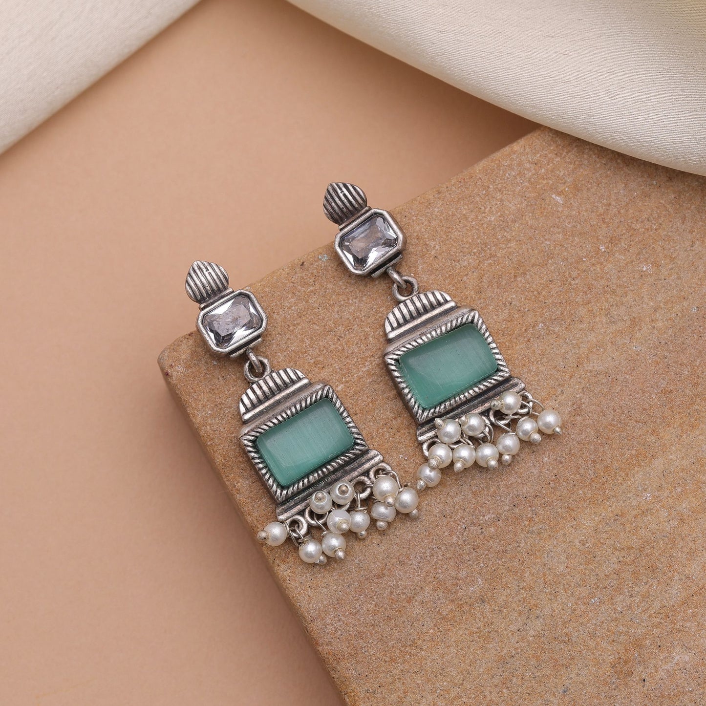 Pista Green Color Oxidised Earrings For Elegant Traditional Fashion