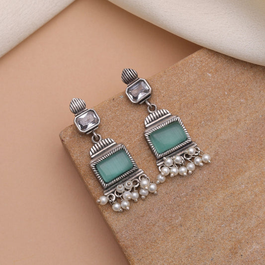 Pista Green Color Oxidised Earrings For Elegant Traditional Fashion
