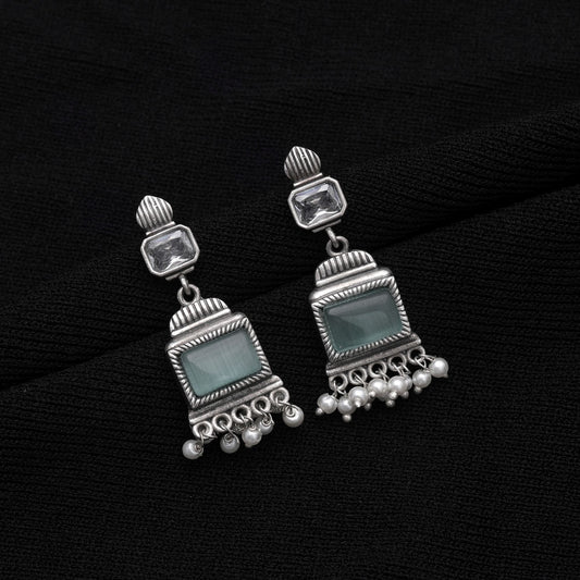 Pista Green Color Oxidised Earrings For Elegant Traditional Fashion