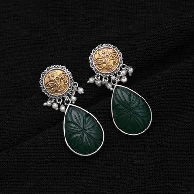 Green Color Dual Tone Oxidised Earrings For Festive Traditional Outfits
