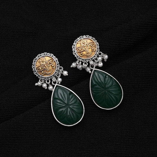 Green Color Dual Tone Oxidised Earrings For Festive Traditional Outfits