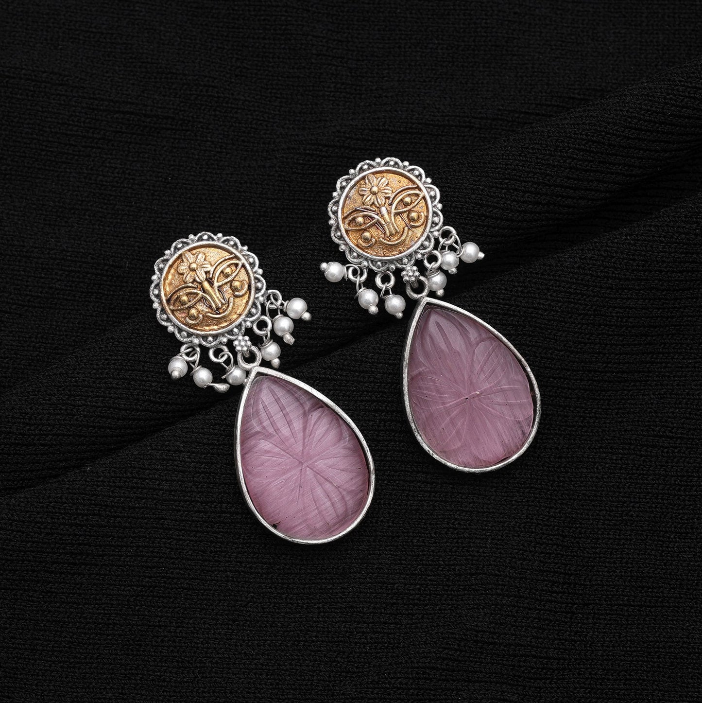 Light Pink Color Dual Tone Oxidised Earrings With Modern Ethnic Touch
