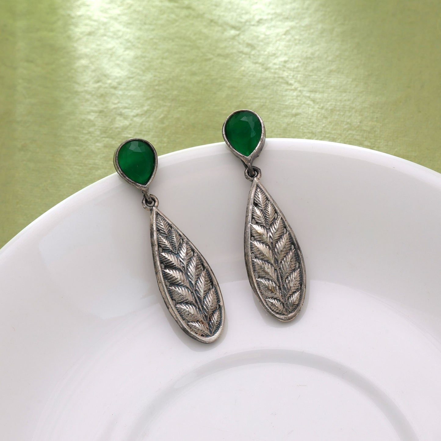 Green Color Oxidised Earrings For Elegant Cultural Fashion Statement