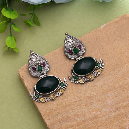Green Color Dual Tone Oxidised Earrings With Premium Artistic Finish