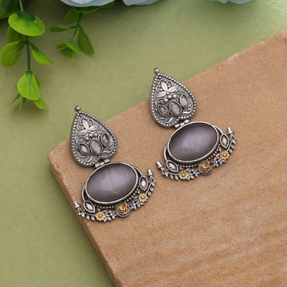 Grey Color Dual Tone Oxidised Earrings For Sophisticated Ethnic Look
