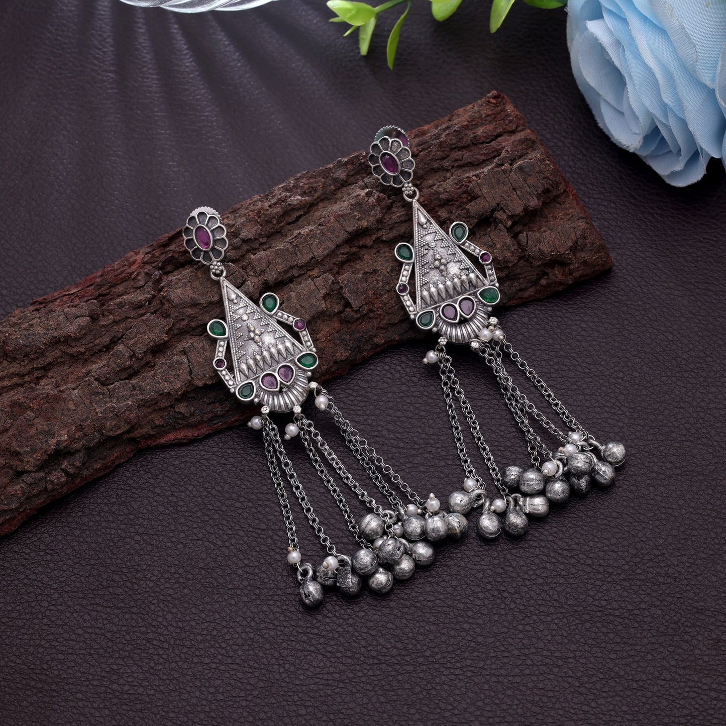 Rani & Green Color Oxidised Earrings For Vibrant Festive Styling