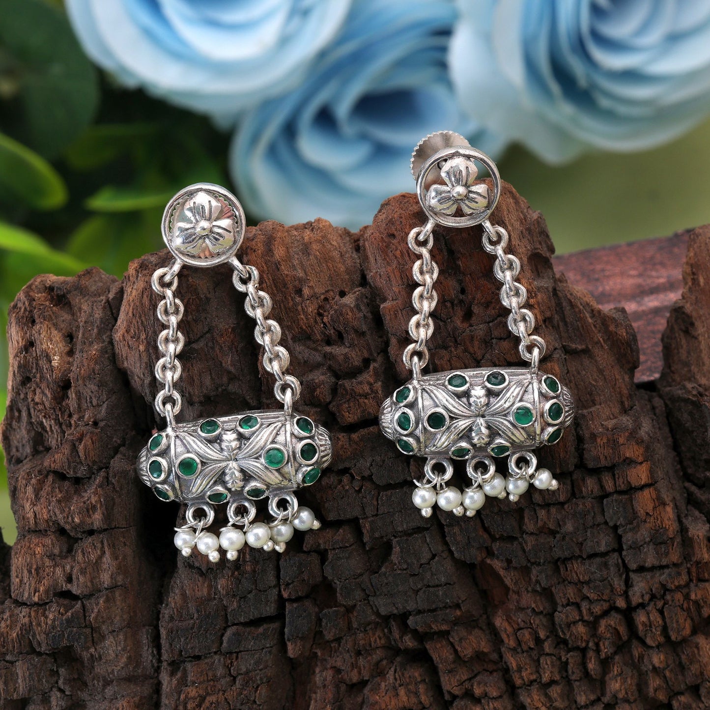 Green Color Oxidised Earrings For Everyday Ethnic Fashion Styling