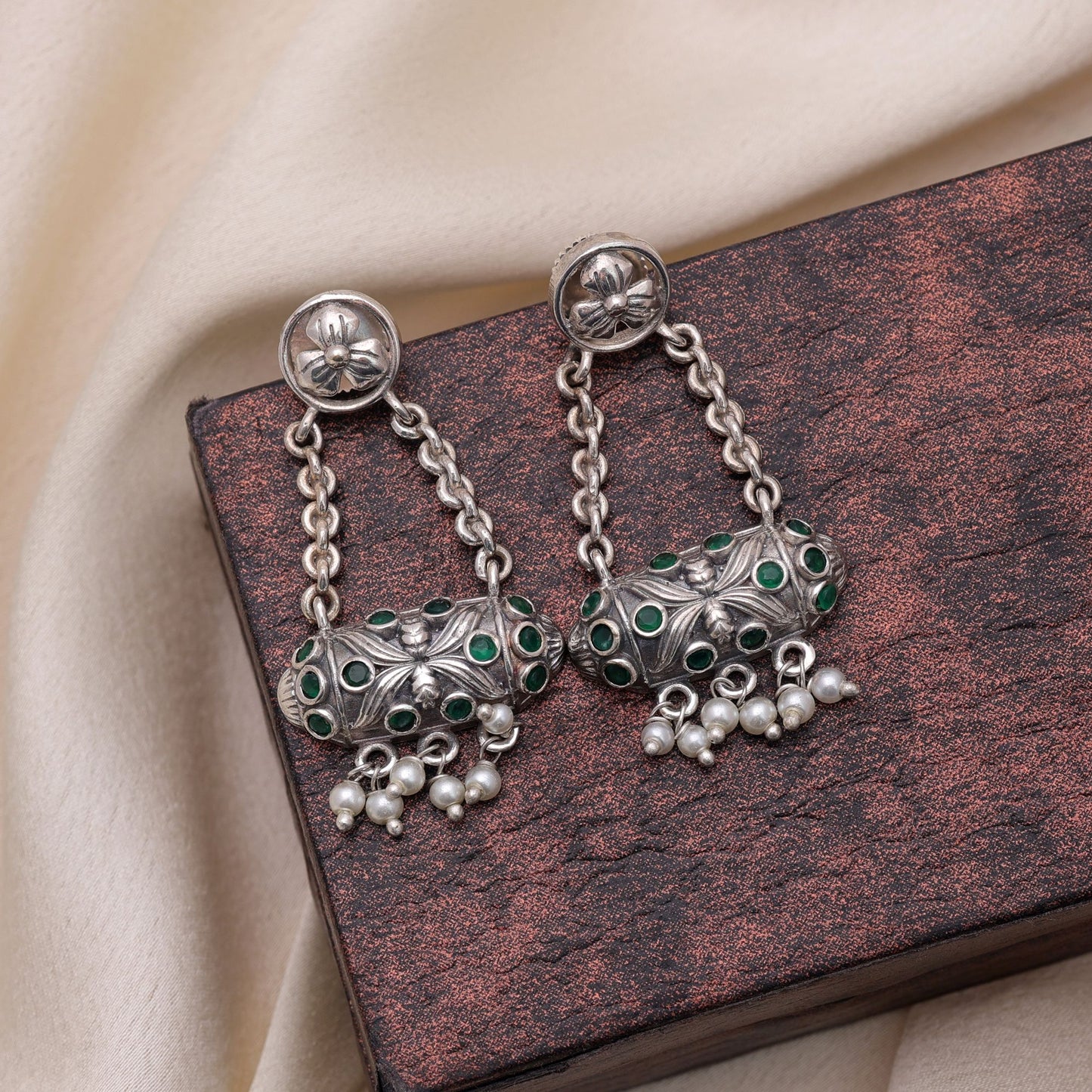 Green Color Oxidised Earrings For Everyday Ethnic Fashion Styling