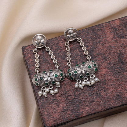 Green Color Oxidised Earrings For Everyday Ethnic Fashion Styling