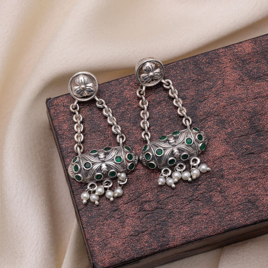Green Color Oxidised Earrings For Everyday Ethnic Fashion Styling