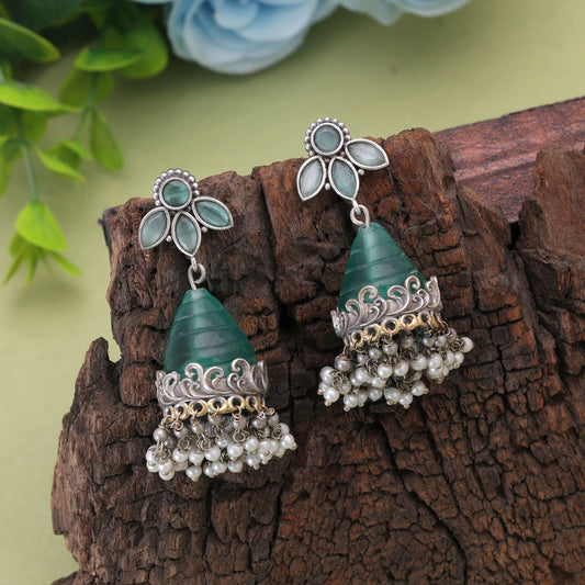 Rama Green Color Oxidised Earrings For Traditional And Modern Looks