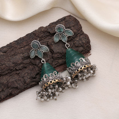 Rama Green Color Oxidised Earrings For Traditional And Modern Looks