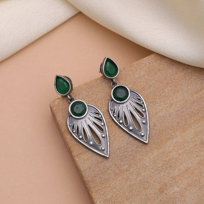Green Color Oxidised Earrings With Attractive Traditional Craftsmanship