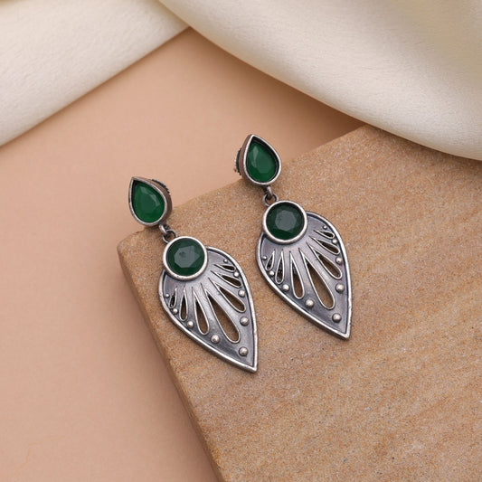 Green Color Oxidised Earrings With Attractive Traditional Craftsmanship